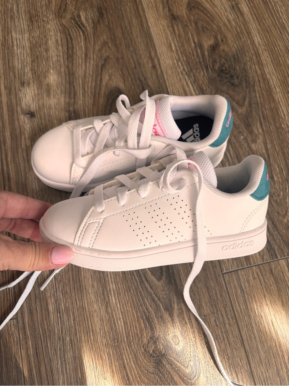 adidas Kids White Sneakers with Teal Heel Tab